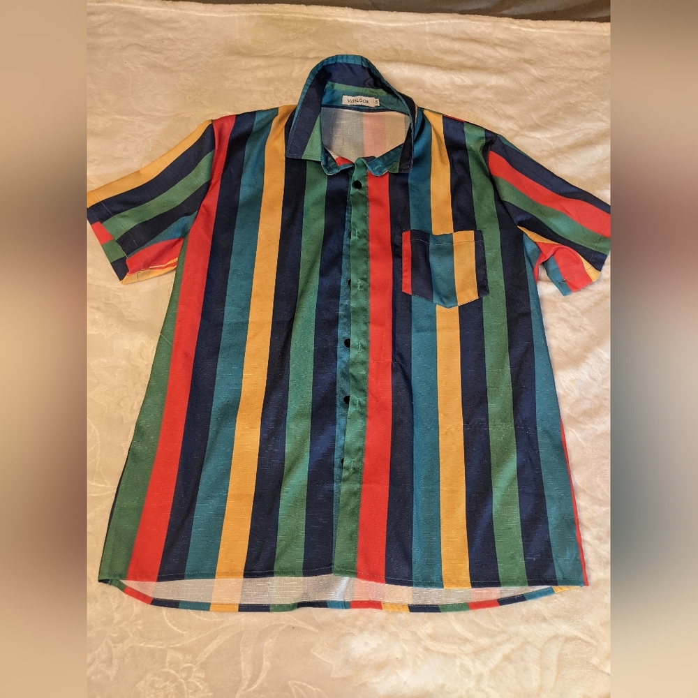 Multi color striped button down